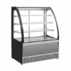 Vitrine pâtisserie luxe inox réfrigérée avec éclairage LED et vitres panoramiques.