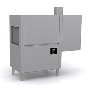 Tunnel de lavage professionnel automatique en acier inoxydable avec zone de séchage et sortie droite.