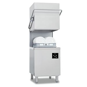 Lave-vaisselle professionnel à capot Apach AC800DD avec doseur de détergent intégré.
