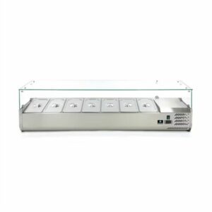 Vitrine à garnitures réfrigérée 120cm en acier inoxydable pour ingrédients frais.