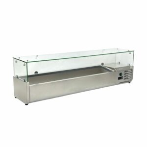 Vitrine à garnitures réfrigérée 120cm en acier inoxydable pour ingrédients frais.