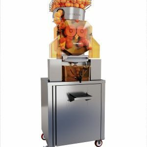 Extracteur d'oranges automatique professionnel sur chariot avec réservoir en acier inoxydable.