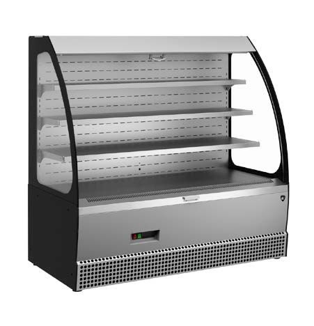 Vitrine pâtisserie ouverte noire réfrigérée de luxe pour libre-service avec éclairage LED.