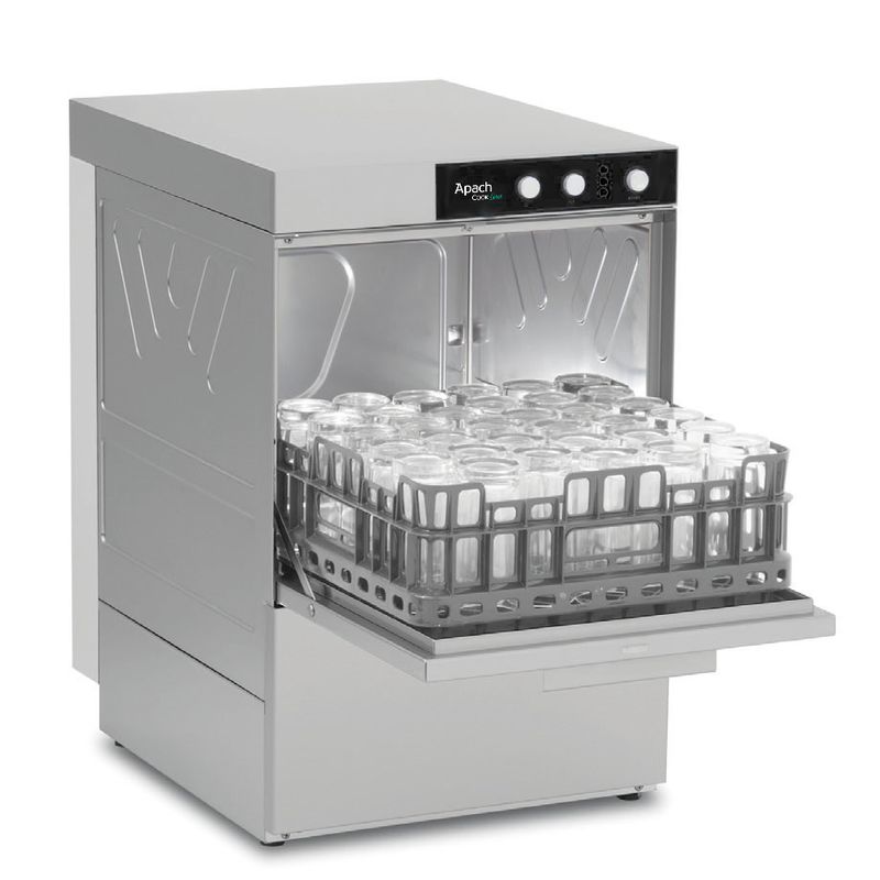 Lave-vaisselle frontal pro Apach AFTRD500 en acier inoxydable.