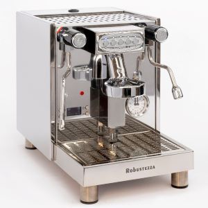 Machine à café automatique professionnelle en acier inoxydable avec panneau de commande électronique.