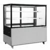 Vitrine verticale noire 470L Hurakan réfrigérée avec porte vitrée et éclairage LED pour boissons.